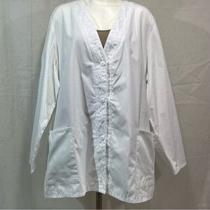 cherokee inspired comfort Womens 2XL medical uniform Button Up White Coat